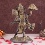 Vintage Brass Lord Hanuman Statue with Sanjeevani Mountain | 10.5" x 6.5" x 5" (26.7 x 16.5 x 12.7 cm) | 3.68 kg Sacred Art | Heritage Collection